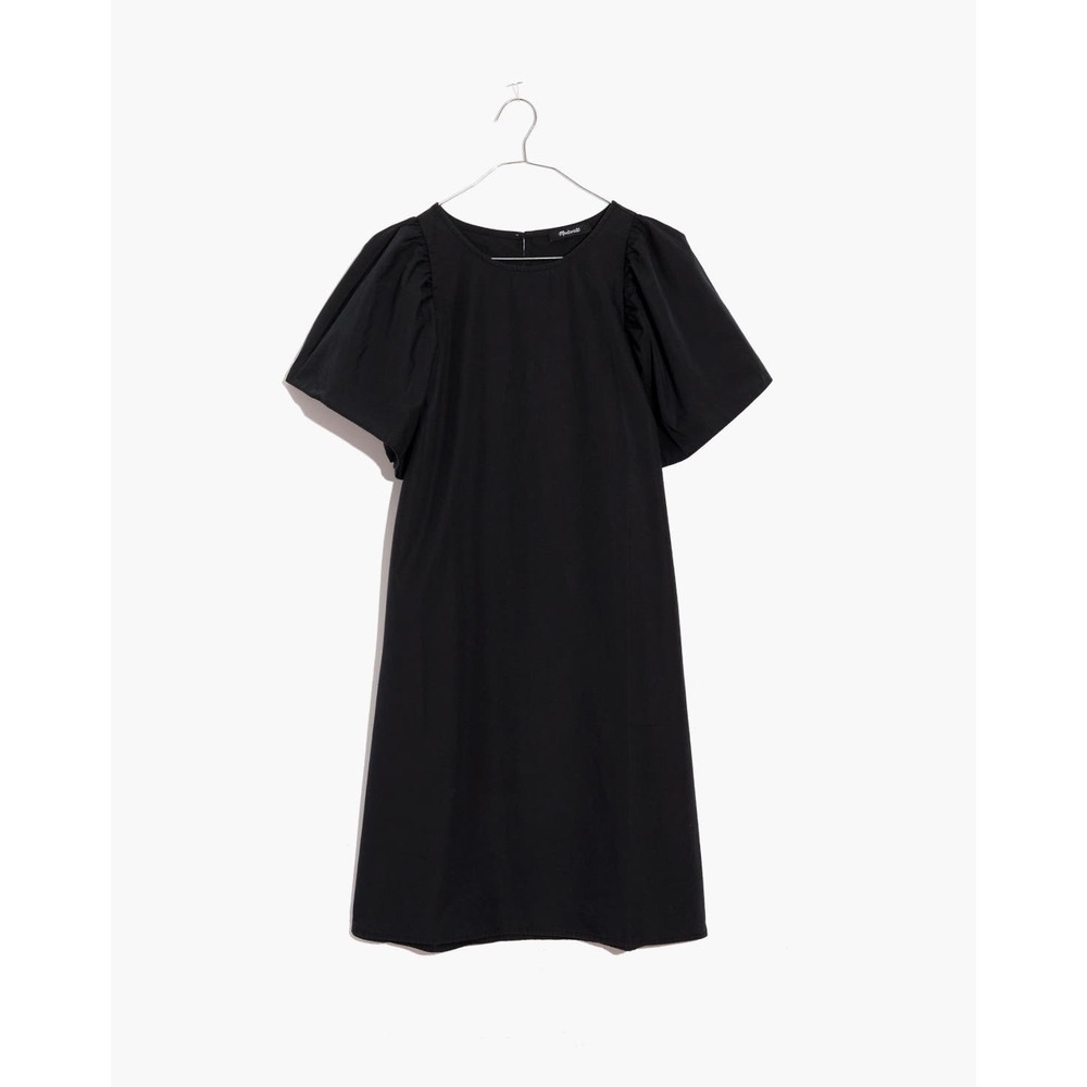 $100 Madewell Poplin Flutter-Sleeve Shift Dress In‎ Black Size Small